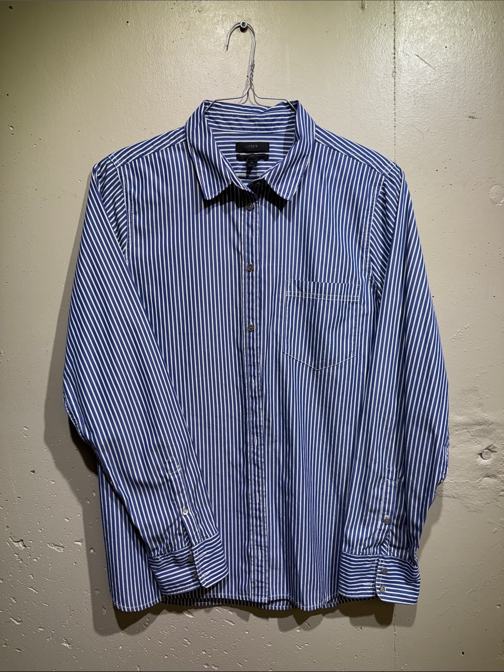 J. Crew Blue and White Vertical Stripe Dress Shirt